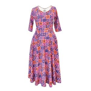 NWT Spero‎ Park Berry Tile 3X Retro Floral Midi Dress Pink Purple Long Sleeve
